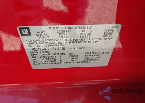 2015 Chevrolet Silverado K2500 Heavy Duty Ltz from USA, damaged, VIN 1GC1KWE88FF118948